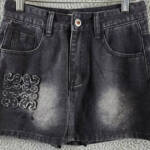 Madonna & Co Denim Mini Skirt Women's M Dark Wash Embroidered Button Zip Closure