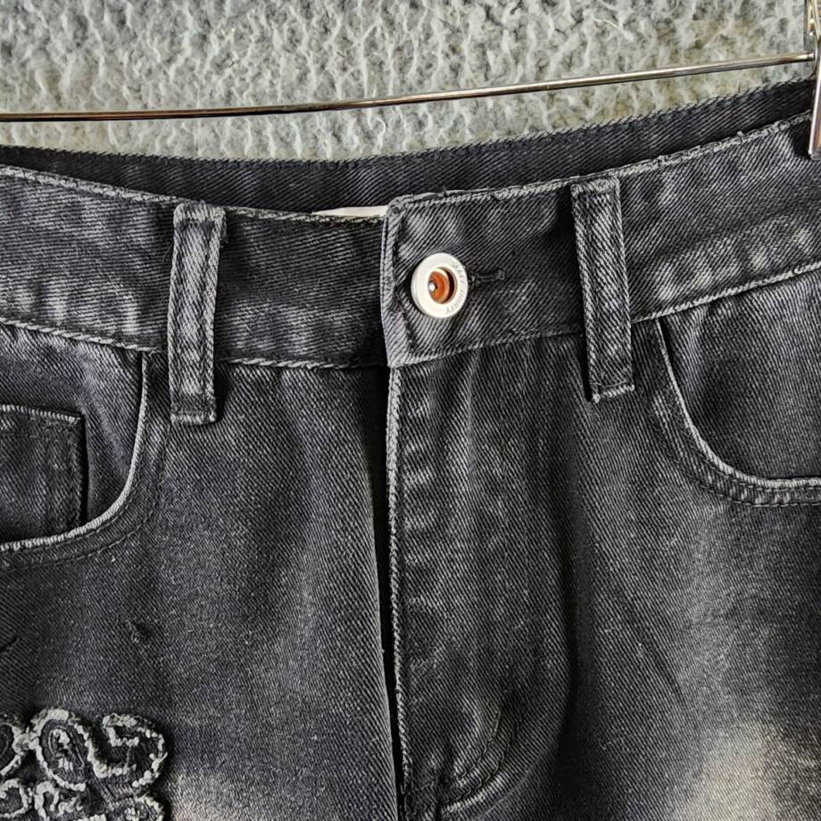 Madonna & Co Denim Mini Skirt Women's M Dark Wash Embroidered Button Zip Closure