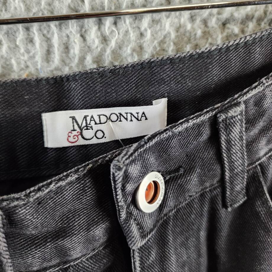 Madonna & Co Denim Mini Skirt Women's M Dark Wash Embroidered Button Zip Closure
