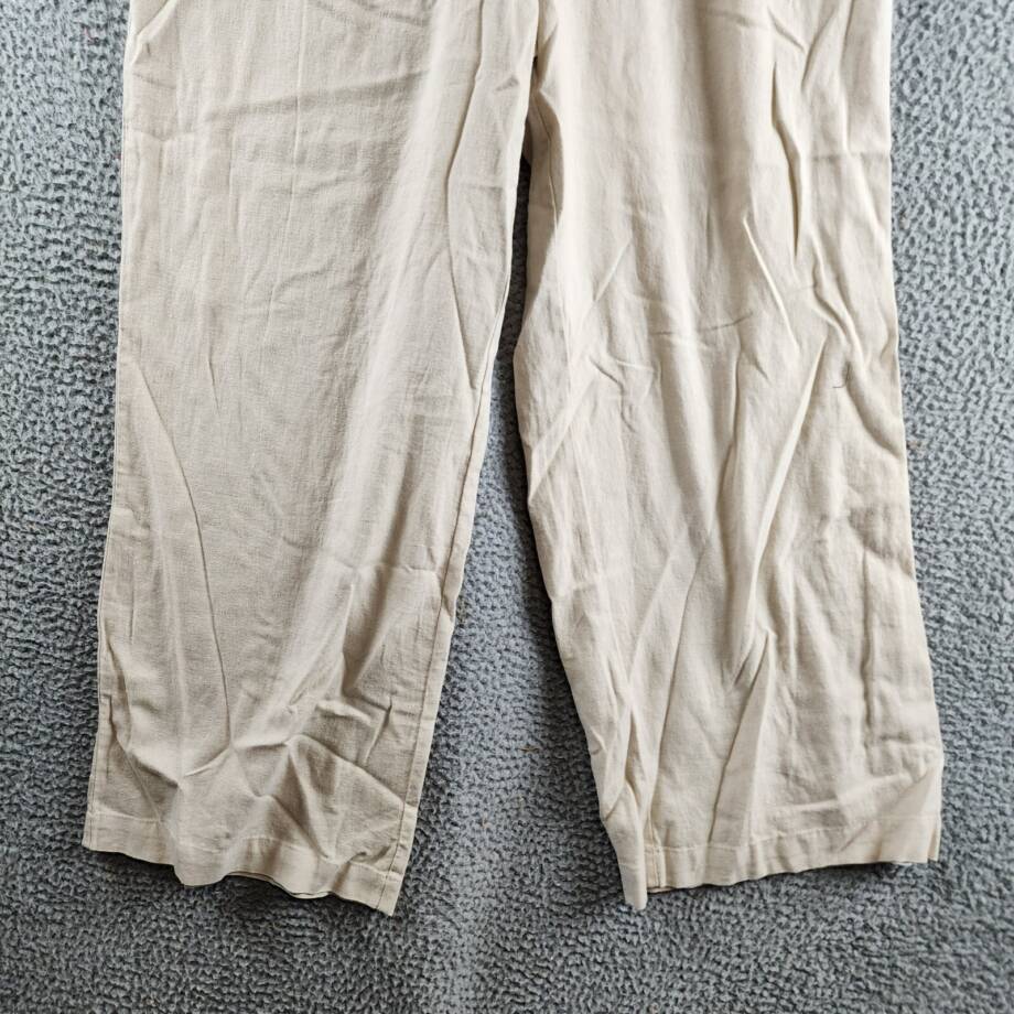 Ellen Tracy Linen Blend Pleated Wide Leg Pants Women's L Beige Pockets Pull On