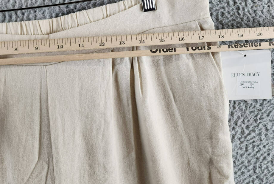 Ellen Tracy Linen Blend Pleated Wide Leg Pants Women's L Beige Pockets Pull On