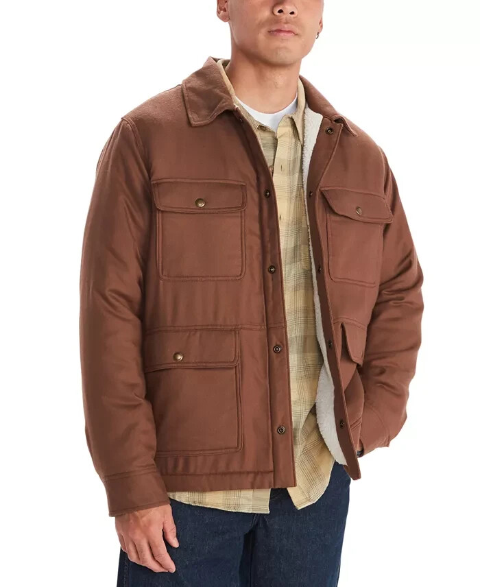 Marmot Ridgefield Fleece-Lined Flannel Shirt Jacket Men's L Pinecone Front Snap