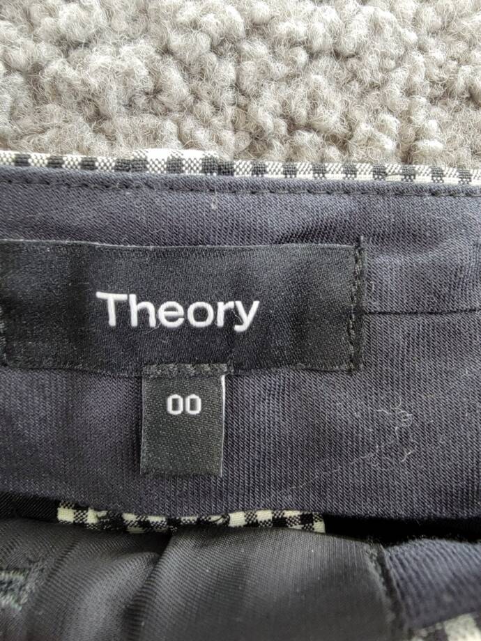 Theory Tailored Check Cropped Pants Women' 00 Black Multi Wool Blend Hook & Bar