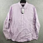 The Men's Store at Bloomingdale's Regular Fit Gingham Linen Shirt Men's L Orchid