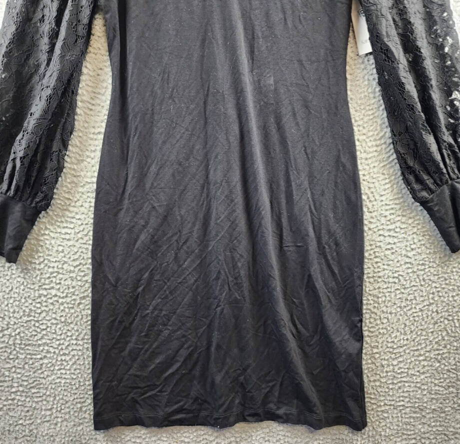 Karen Kane V-Neck Balloon Lace Sleeve Sheath Dress Women's S Black Zip Closure
