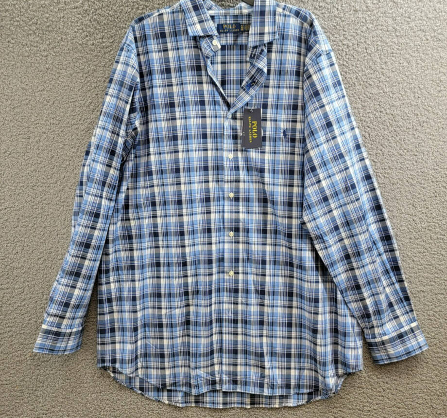 Polo Ralph Lauren Big & Tall Plaid Stretch Poplin Shirt Men's XLT Blue Multi L/S