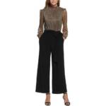 Jessica Howard Carlyle Metallic Mock Neck Jumpsuit Womens 12 Black/Gold Back Zip