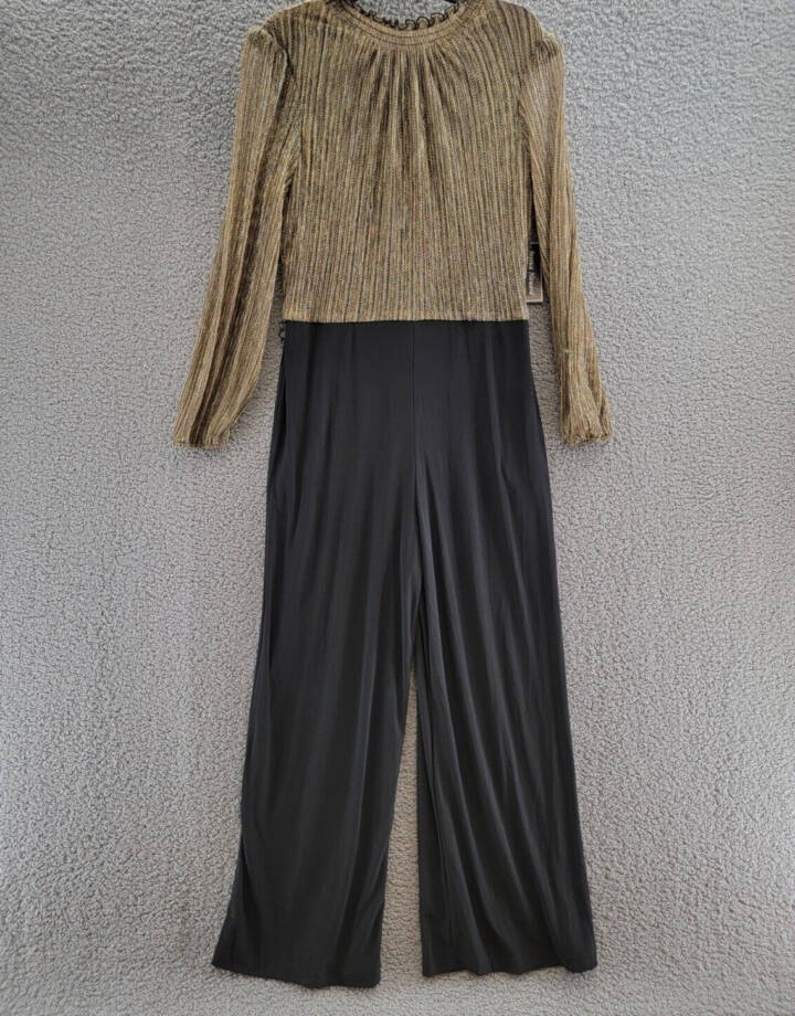 Jessica Howard Carlyle Metallic Mock Neck Jumpsuit Womens 12 Black/Gold Back Zip