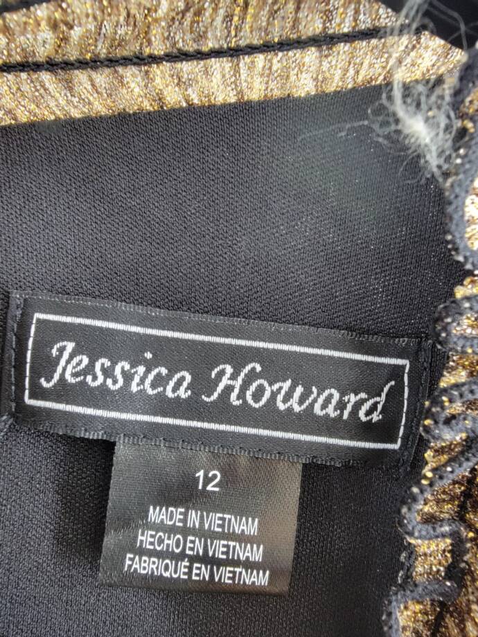 Jessica Howard Carlyle Metallic Mock Neck Jumpsuit Womens 12 Black/Gold Back Zip