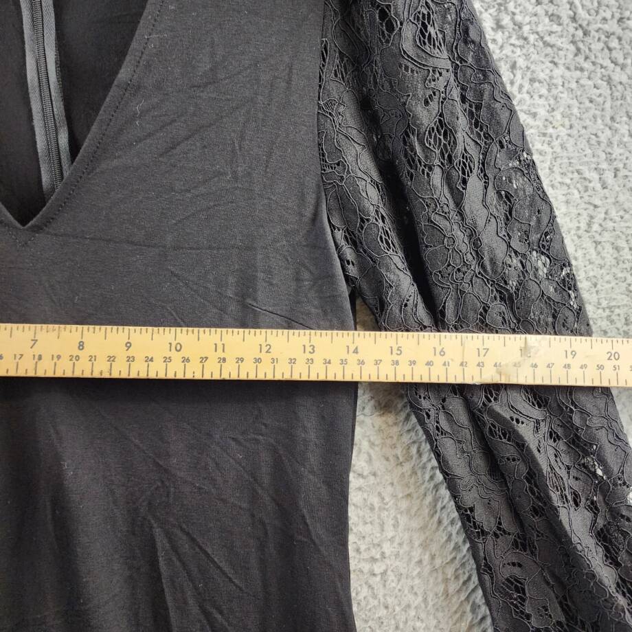 Karen Kane Lace Sleeve Dress Women's S Black Solid V-Neck Back Zip Closure
