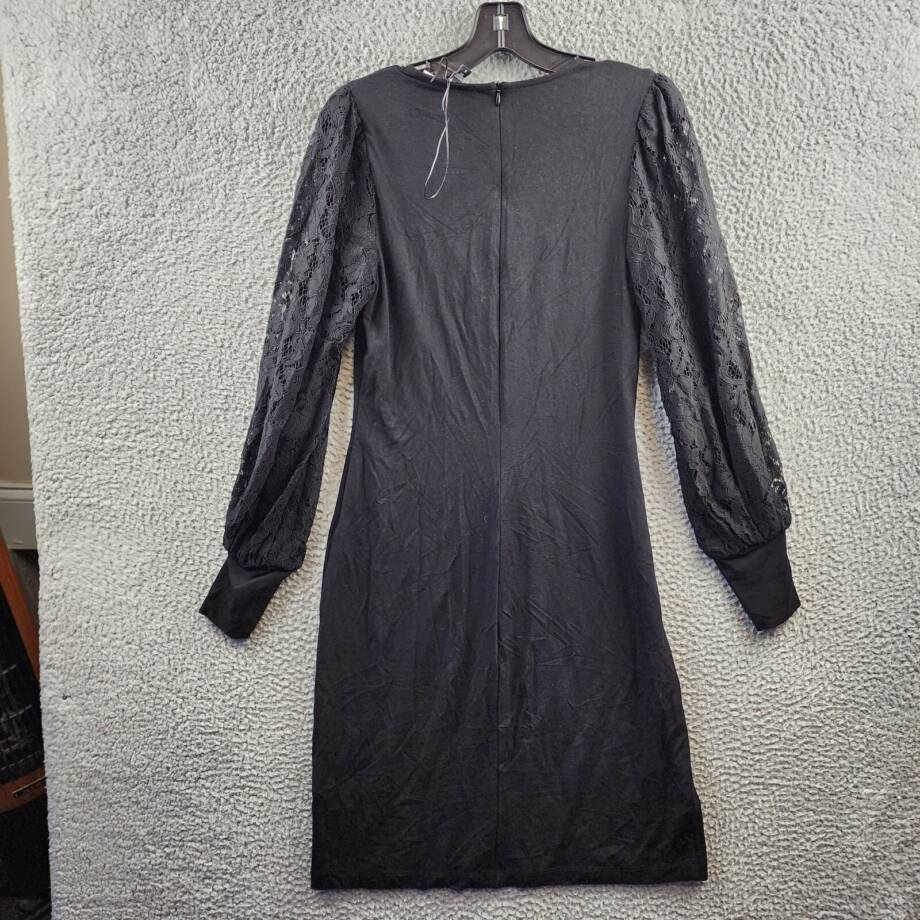 Karen Kane Lace Sleeve Dress Women's S Black Solid V-Neck Back Zip Closure