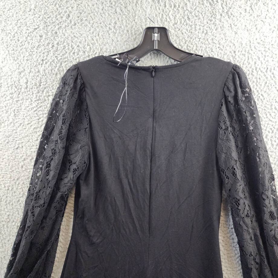 Karen Kane Lace Sleeve Dress Women's S Black Solid V-Neck Back Zip Closure