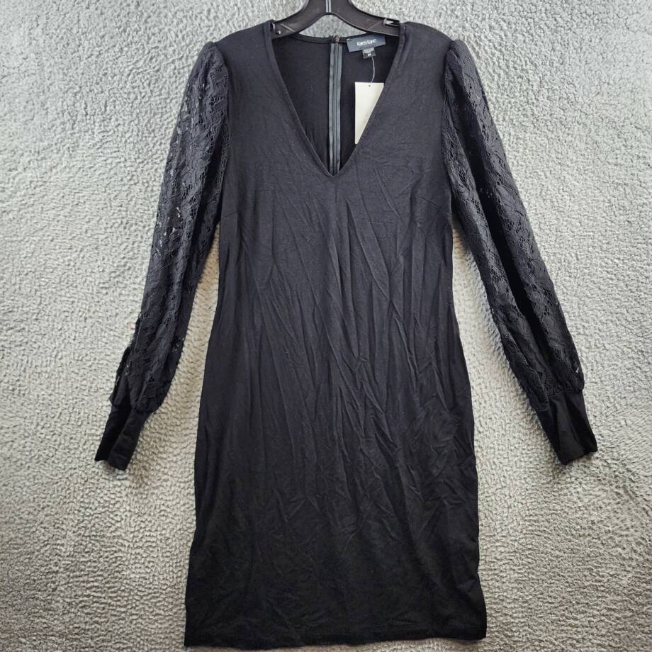 Karen Kane Lace Sleeve Dress Women's M Black V-Neck Long Sleeve Back Zip Closure