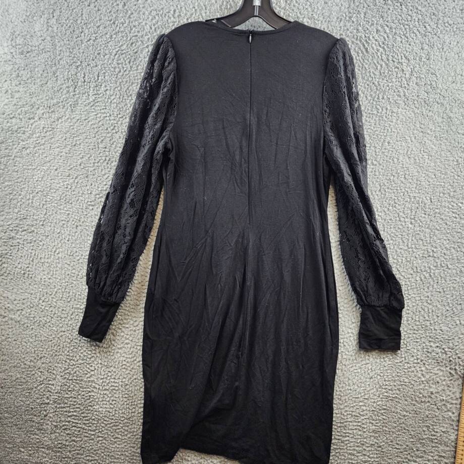 Karen Kane Lace Sleeve Dress Women's M Black V-Neck Long Sleeve Back Zip Closure