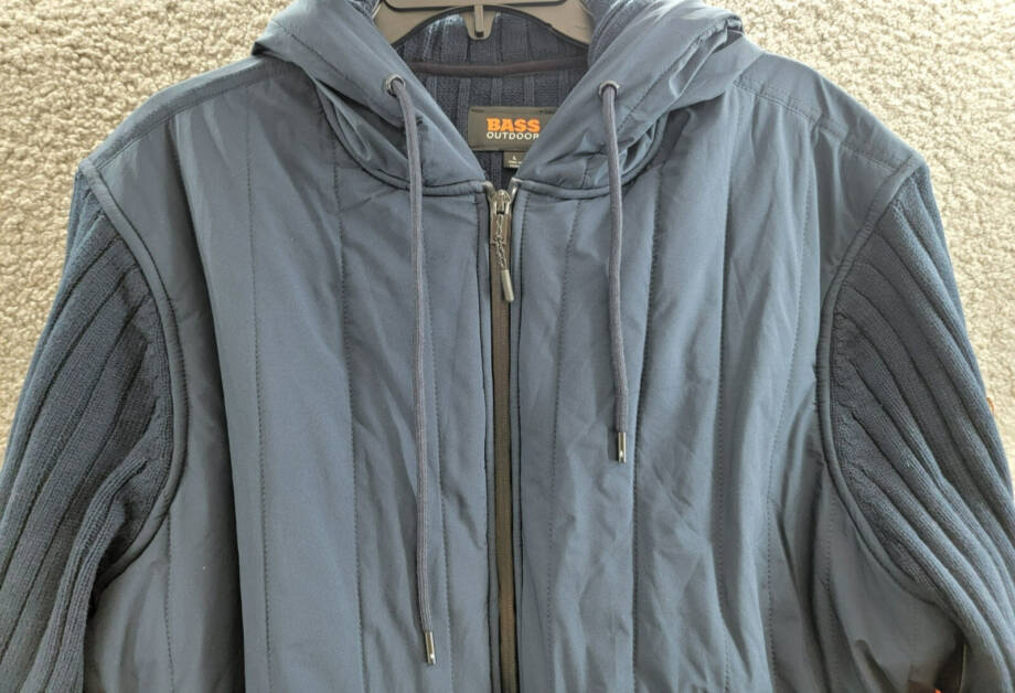 BASS OUTDOOR Mixed Media Zip-Front Hooded Sweater Jacket Men's L Navy Blaze L/S
