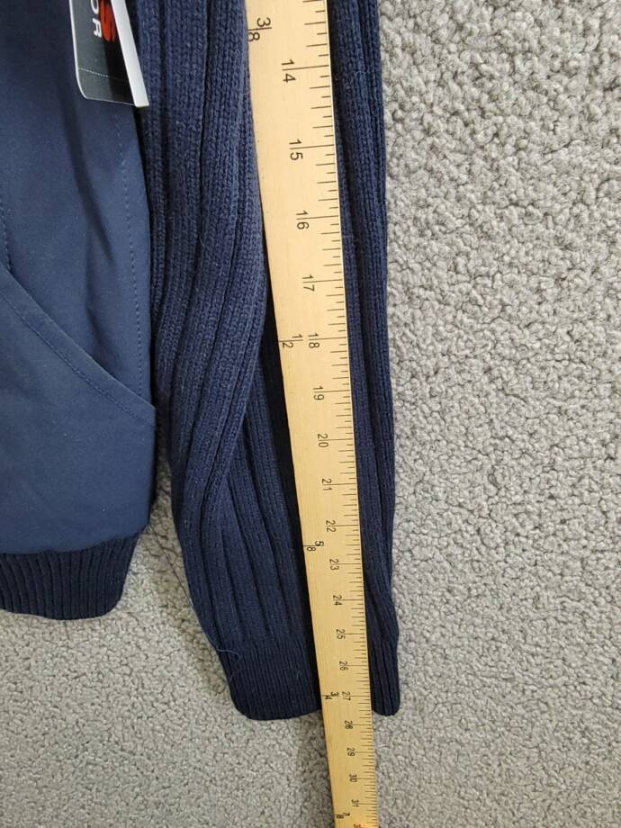 BASS OUTDOOR Mixed Media Zip-Front Hooded Sweater Jacket Men's L Navy Blaze L/S