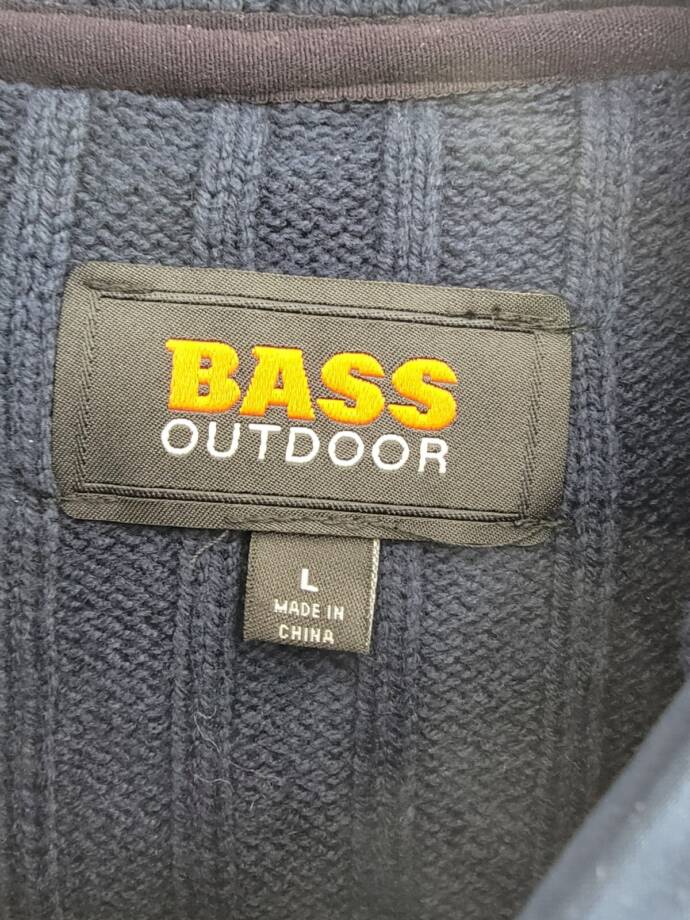 BASS OUTDOOR Mixed Media Zip-Front Hooded Sweater Jacket Men's L Navy Blaze L/S