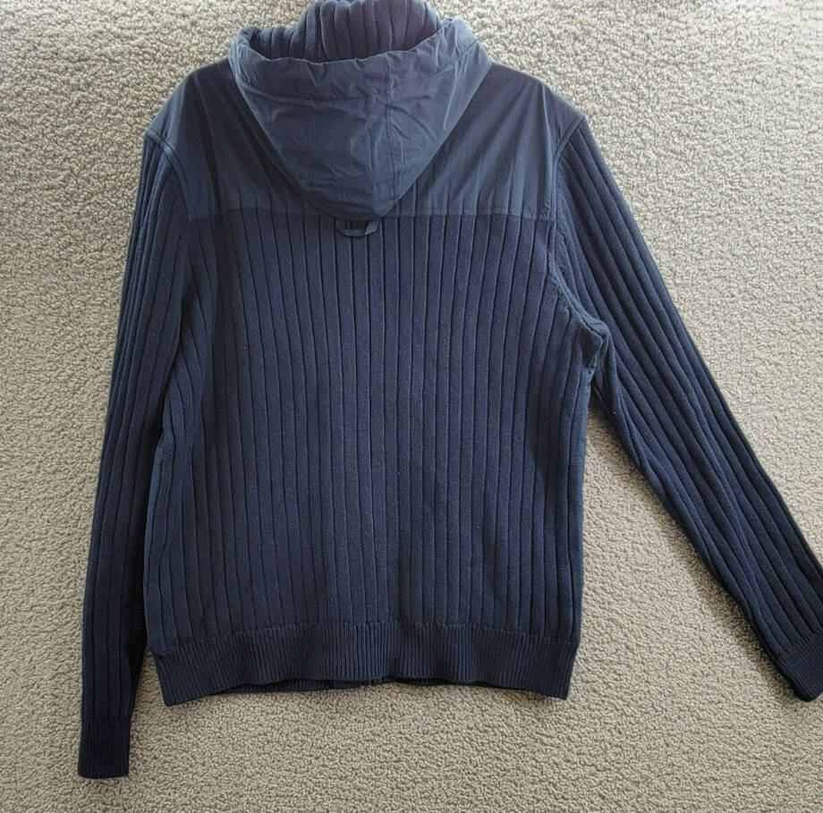 BASS OUTDOOR Mixed Media Zip-Front Hooded Sweater Jacket Men's L Navy Blaze L/S