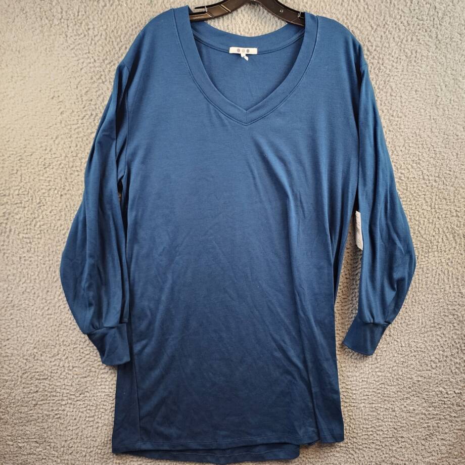 Three Dots V-Neck T-Shirt Dress Women's M Moonlit Ocean Long Sleeve Pullover