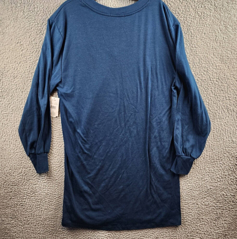 Three Dots V-Neck T-Shirt Dress Women's M Moonlit Ocean Long Sleeve Pullover