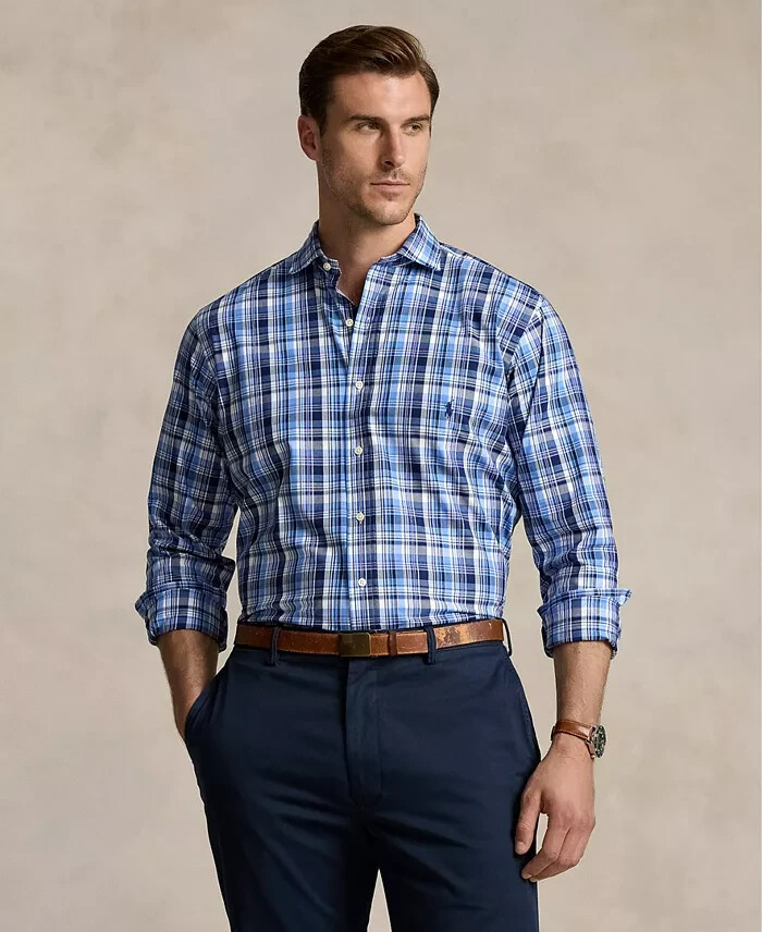 Polo Ralph Lauren Big & Tall Plaid Stretch Poplin Shirt Men's XLT Blue Multi L/S