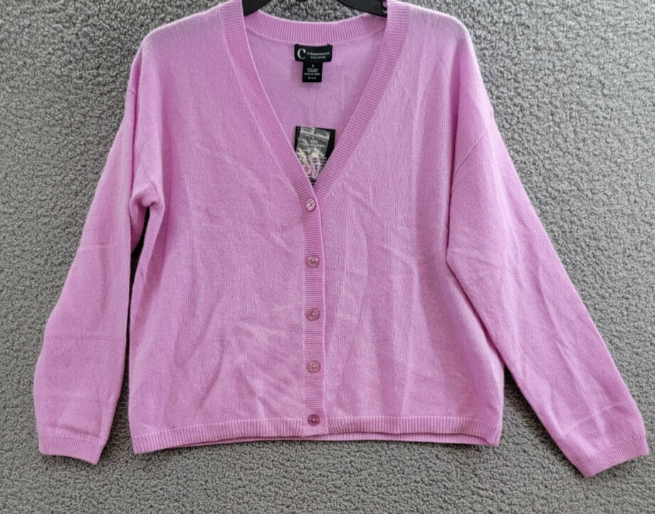 C by Bloomingdale's Cashmere Long Sleeve V-Neck Cardigan Women's S Rose Quartz