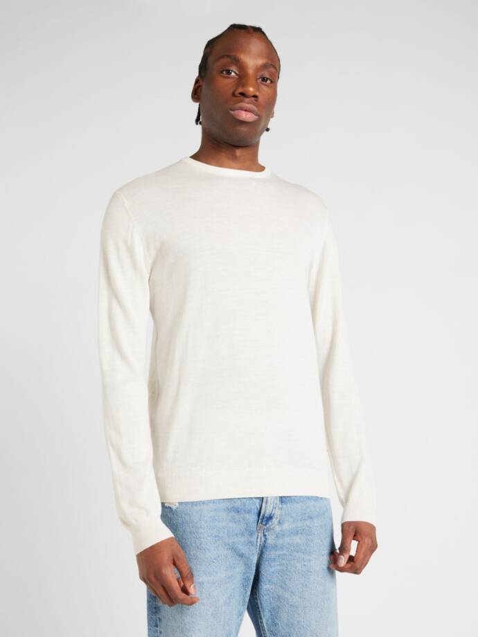 Matinique Margrate Merino Sweater Men's M Off White Melange Round Neck Pullover