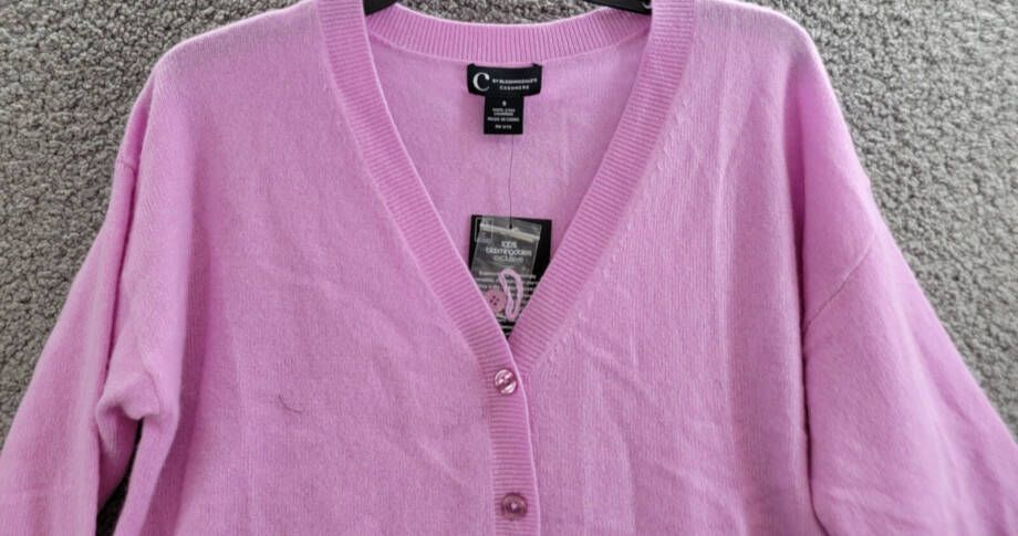 C by Bloomingdale's Cashmere Long Sleeve V-Neck Cardigan Women's S Rose Quartz