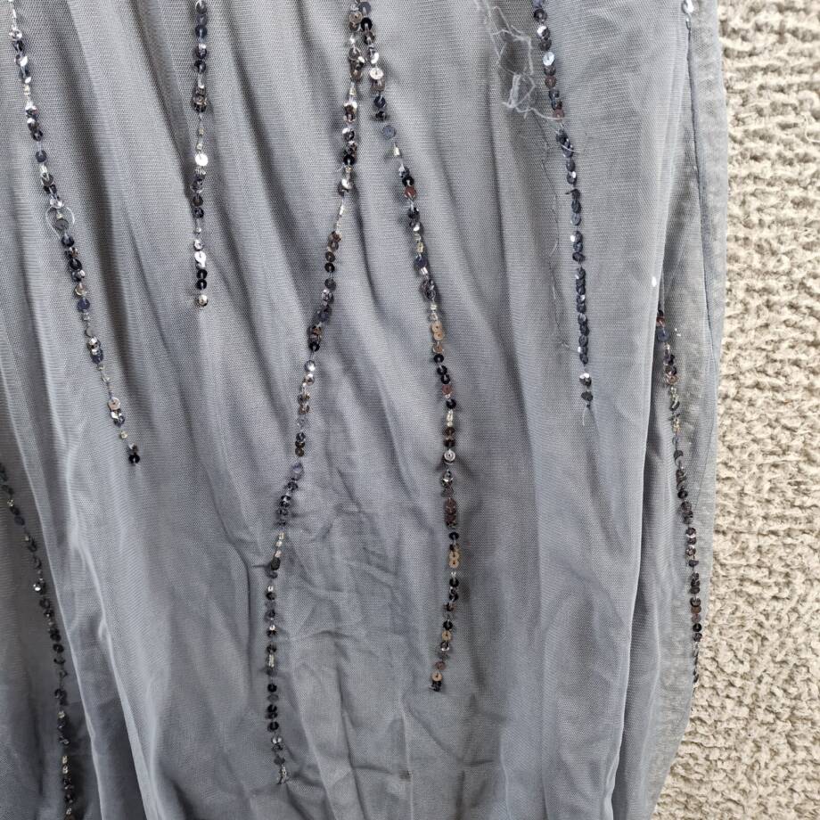 Adrianna Papell One Shoulder Beaded Dress Women's 6 Dusty Blue Side Zip Closure