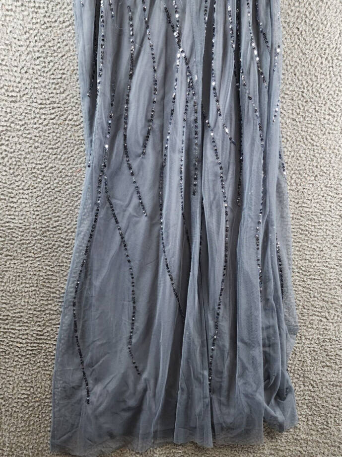 Adrianna Papell One Shoulder Beaded Dress Women's 6 Dusty Blue Side Zip Closure