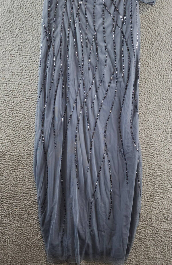 Adrianna Papell One Shoulder Beaded Dress Women's 6 Dusty Blue Side Zip Closure