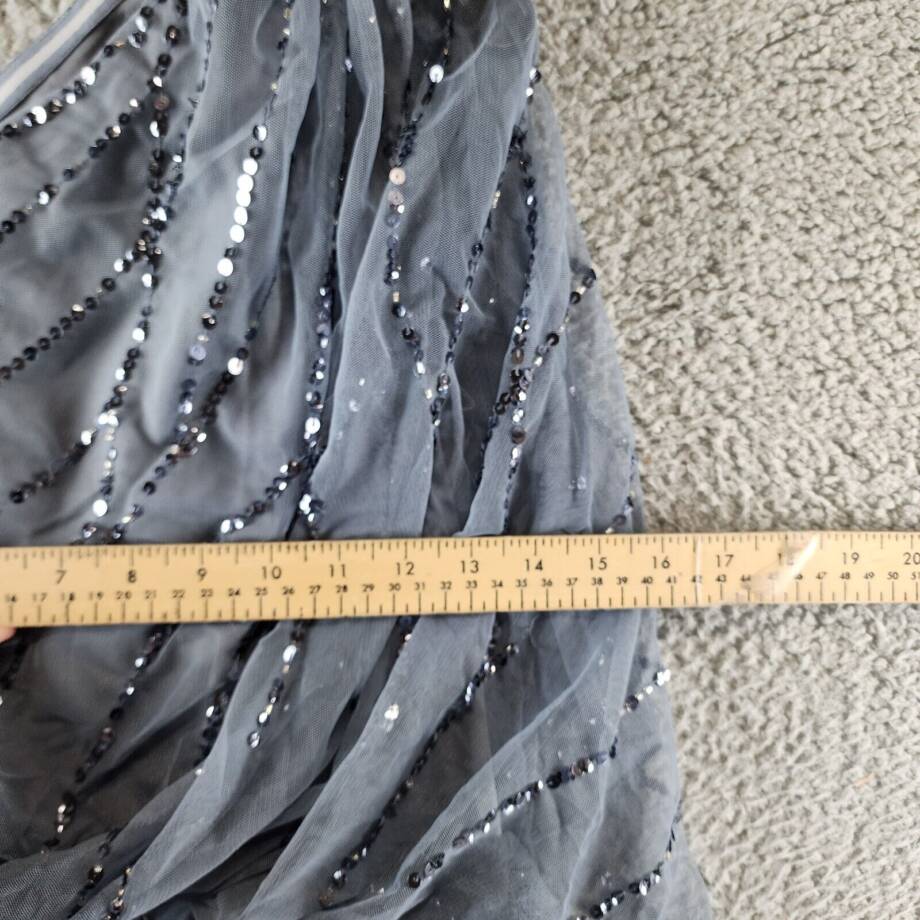 Adrianna Papell One Shoulder Beaded Dress Women's 6 Dusty Blue Side Zip Closure