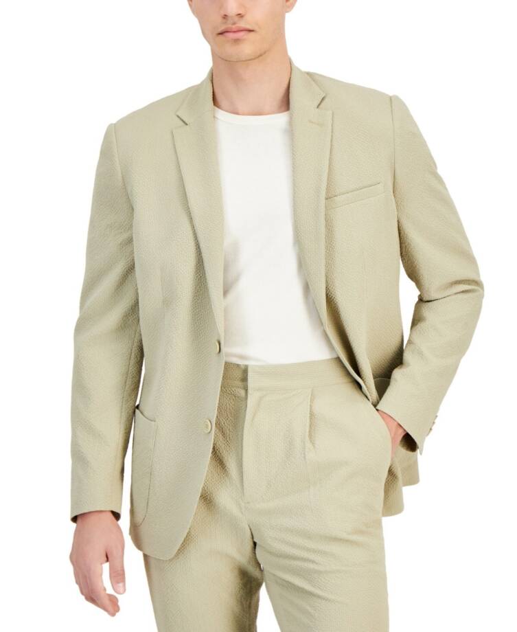 Alfani Classic-Fit Textured Seersucker Jacket Men's S Twill Notch Lapel L/S