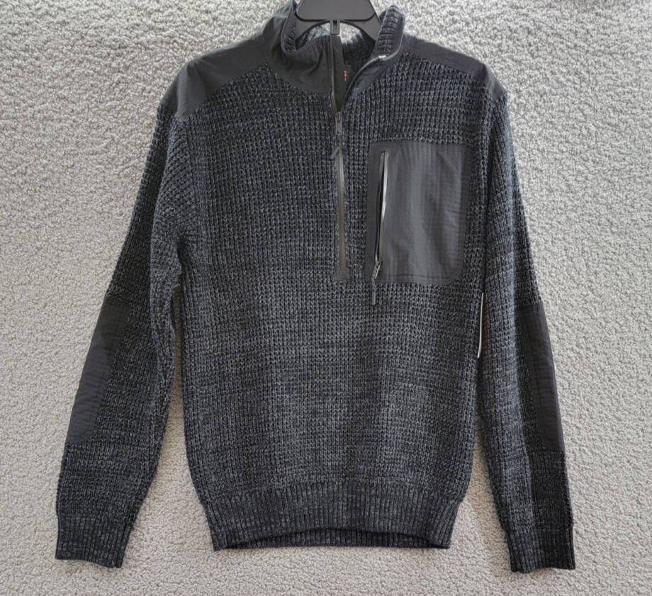 Bass Outdoor Quarter-Zip Long Sleeve Pullover Patch Sweater Men's S Black Beauty
