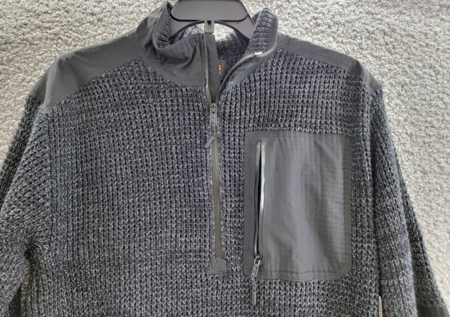 Bass Outdoor Quarter-Zip Long Sleeve Pullover Patch Sweater Men's S Black Beauty
