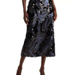 Ramy Brook Stanley Donnelly Sequin Midi Skirt Women's 4 Black Back Zip Closure