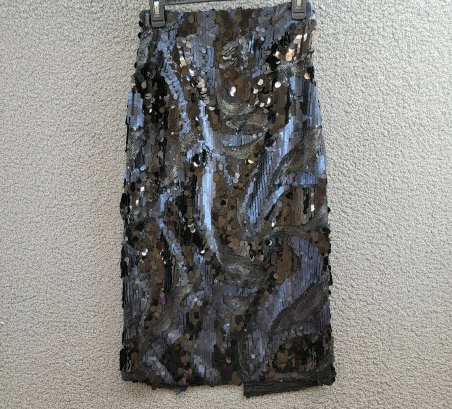 Ramy Brook Stanley Donnelly Sequin Midi Skirt Women's 4 Black Back Zip Closure