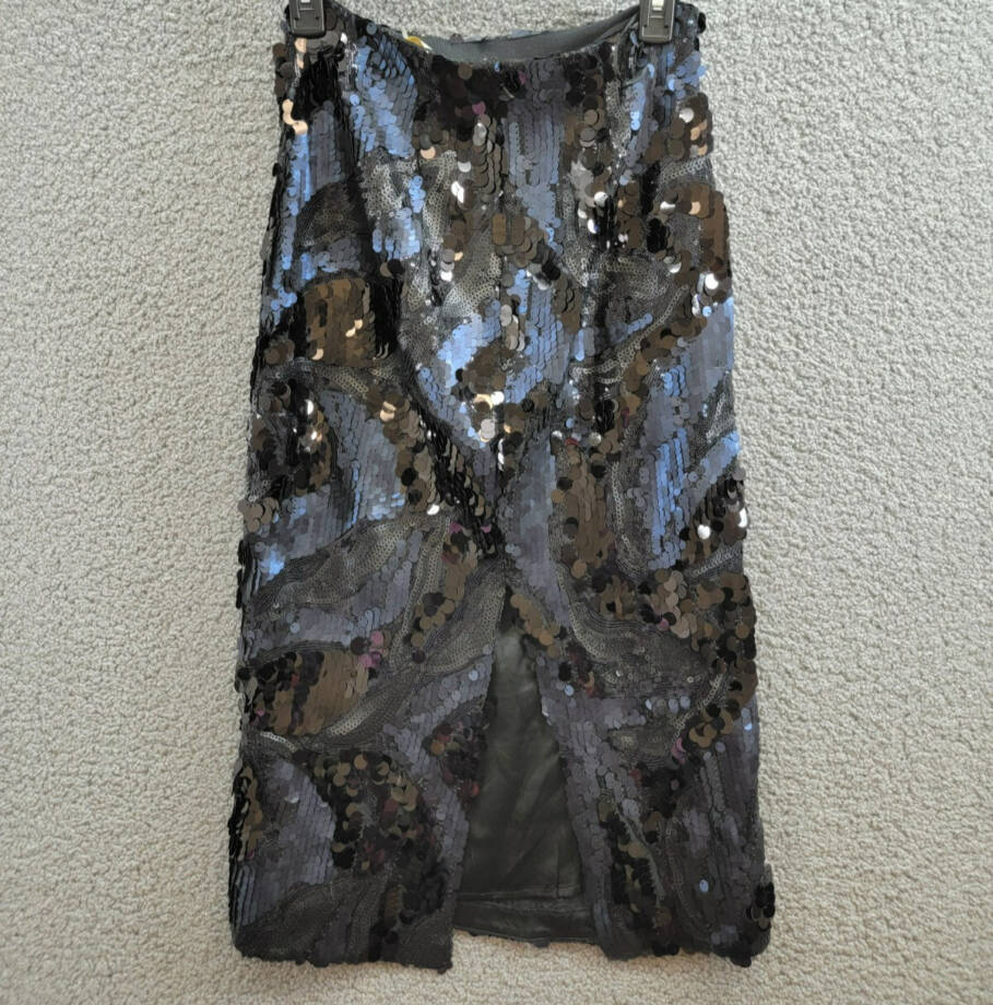 Ramy Brook Stanley Donnelly Sequin Midi Skirt Women's 4 Black Back Zip Closure