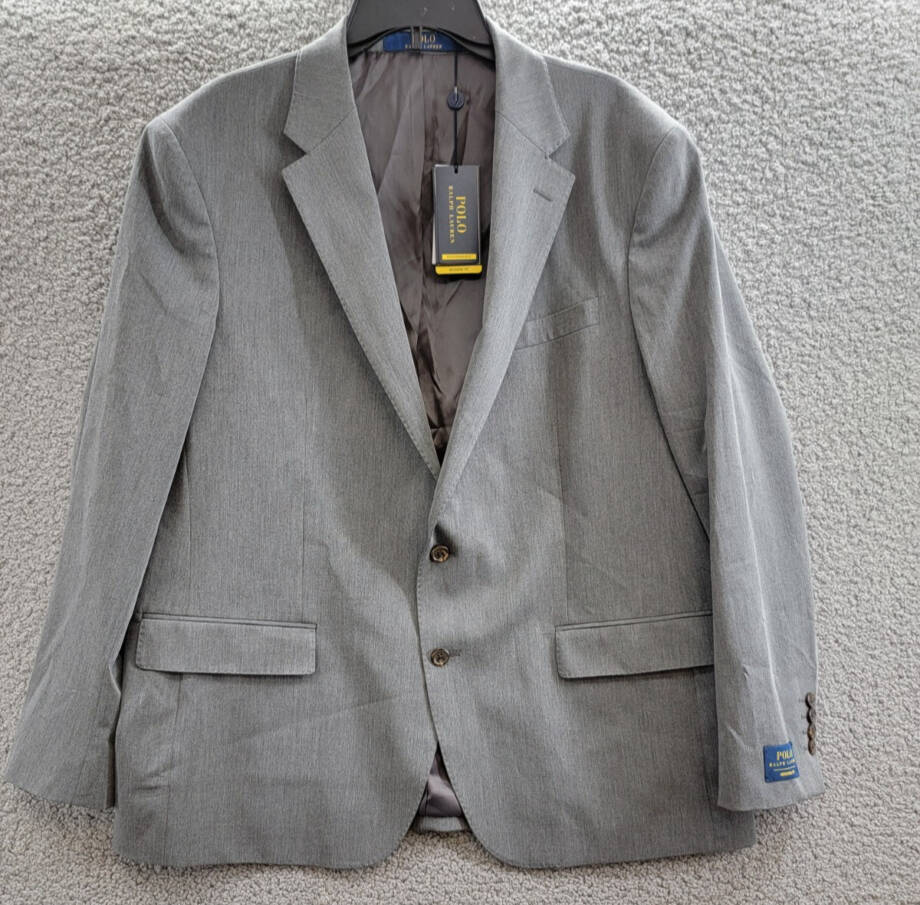 Polo Ralph Lauren Single-Breasted Twill Sport Coat Men's 48R Grey Notch Lapel