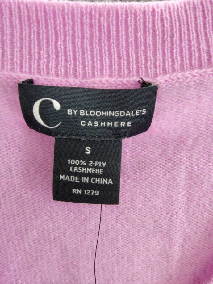 C by Bloomingdale's Cashmere Long Sleeve V-Neck Cardigan Women's S Rose Quartz