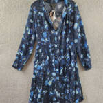 Gracia Belted Mini Dress Women's M Black Multi Floral Scarf Neck Long Sleeve