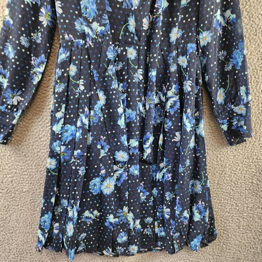 Gracia Belted Mini Dress Women's M Black Multi Floral Scarf Neck Long Sleeve