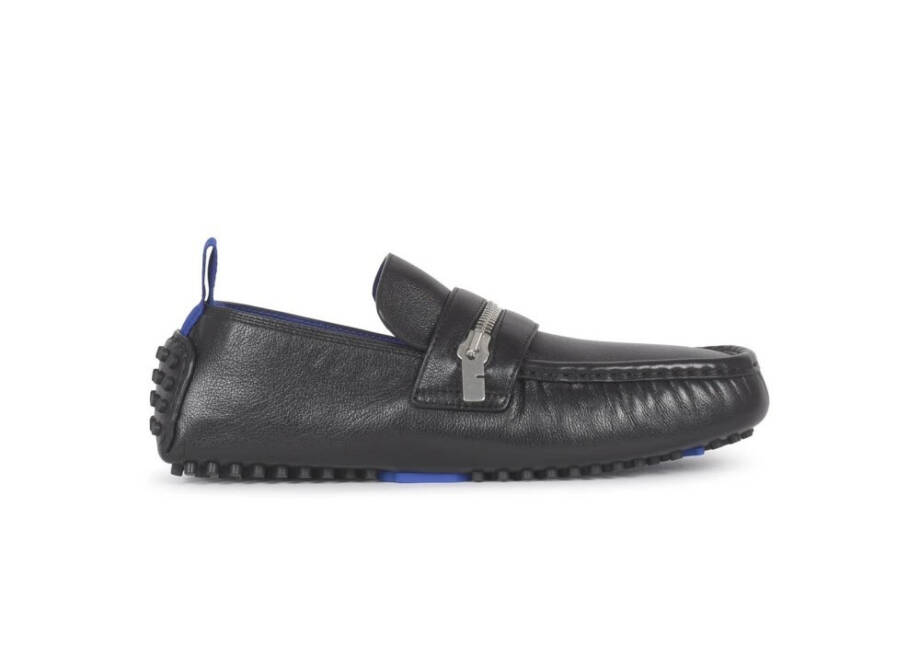 Burberry Motor Low Leather Loafers Men's 42.5 Black B-Cut Zip Slip On