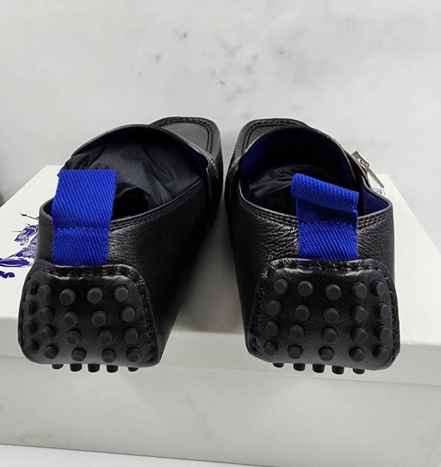 Burberry Motor Low Leather Loafers Men's 42.5 Black B-Cut Zip Slip On