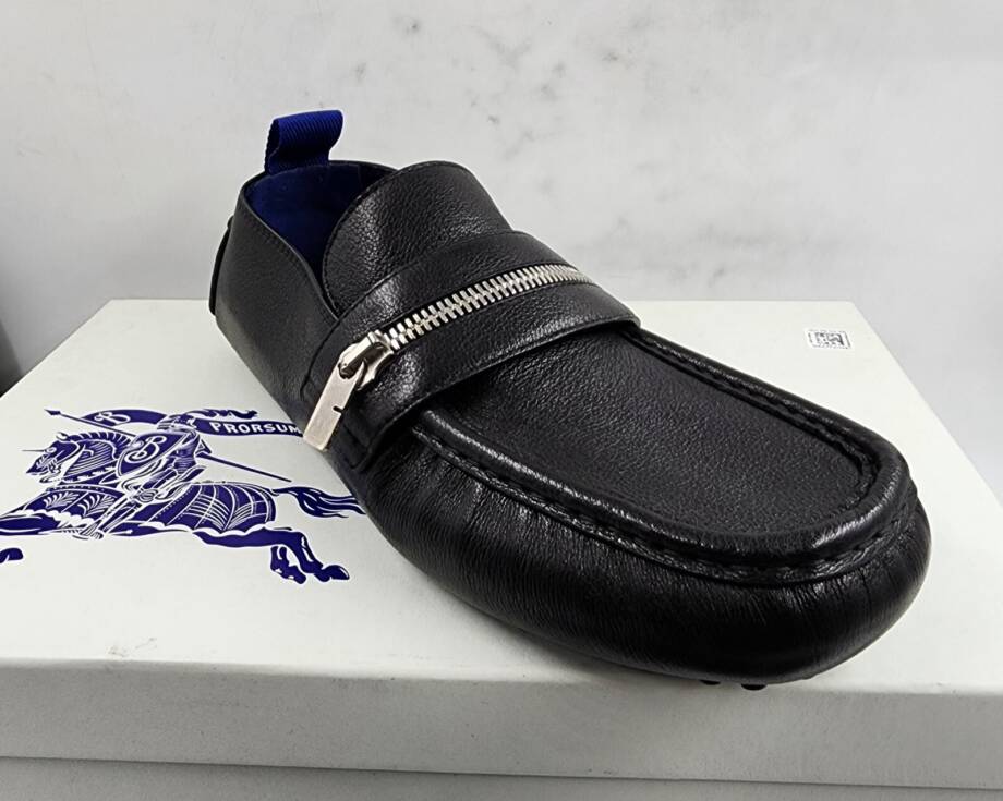 Burberry Motor Low Leather Loafers Men's 42.5 Black B-Cut Zip Slip On