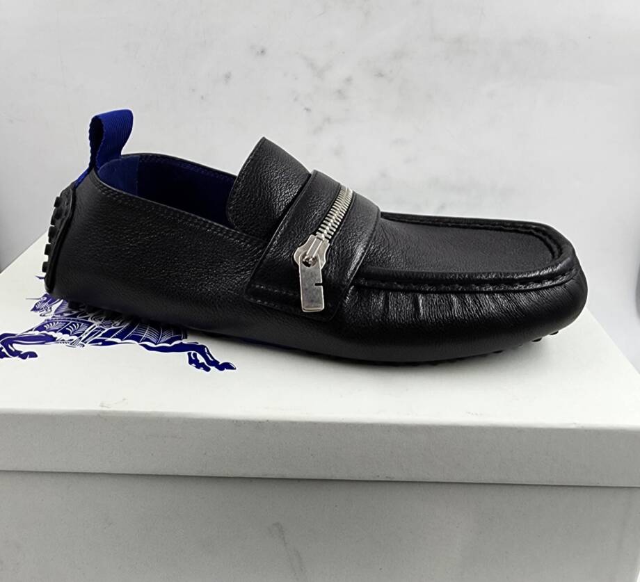 Burberry Motor Low Leather Loafers Men's 42.5 Black B-Cut Zip Slip On