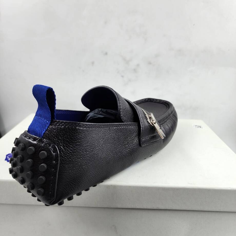 Burberry Motor Low Leather Loafers Men's 42.5 Black B-Cut Zip Slip On