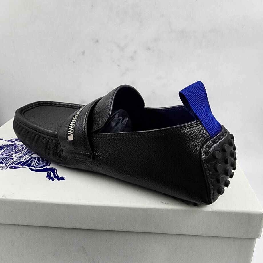 Burberry Motor Low Leather Loafers Men's 42.5 Black B-Cut Zip Slip On