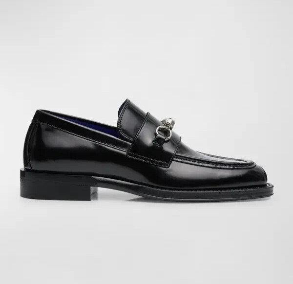 Burberry Leather Barbed Penny Loafers Men's 42 Black Slip On Closure