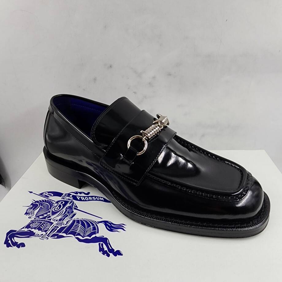 Burberry Leather Barbed Penny Loafers Men's 42 Black Slip On Closure